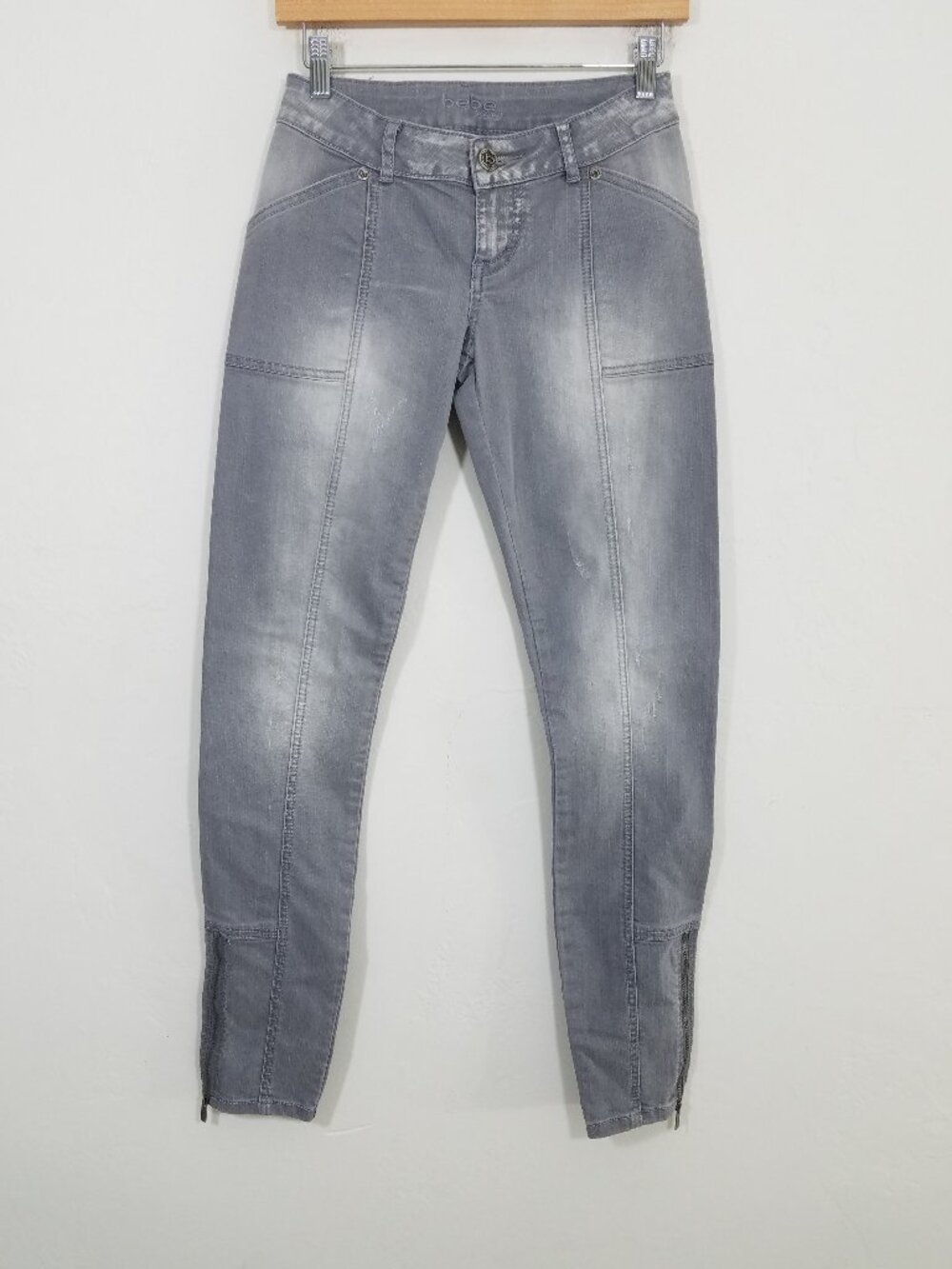 Bebe Skinny Jeans Zip Legs Stretchy Grey Size 26
